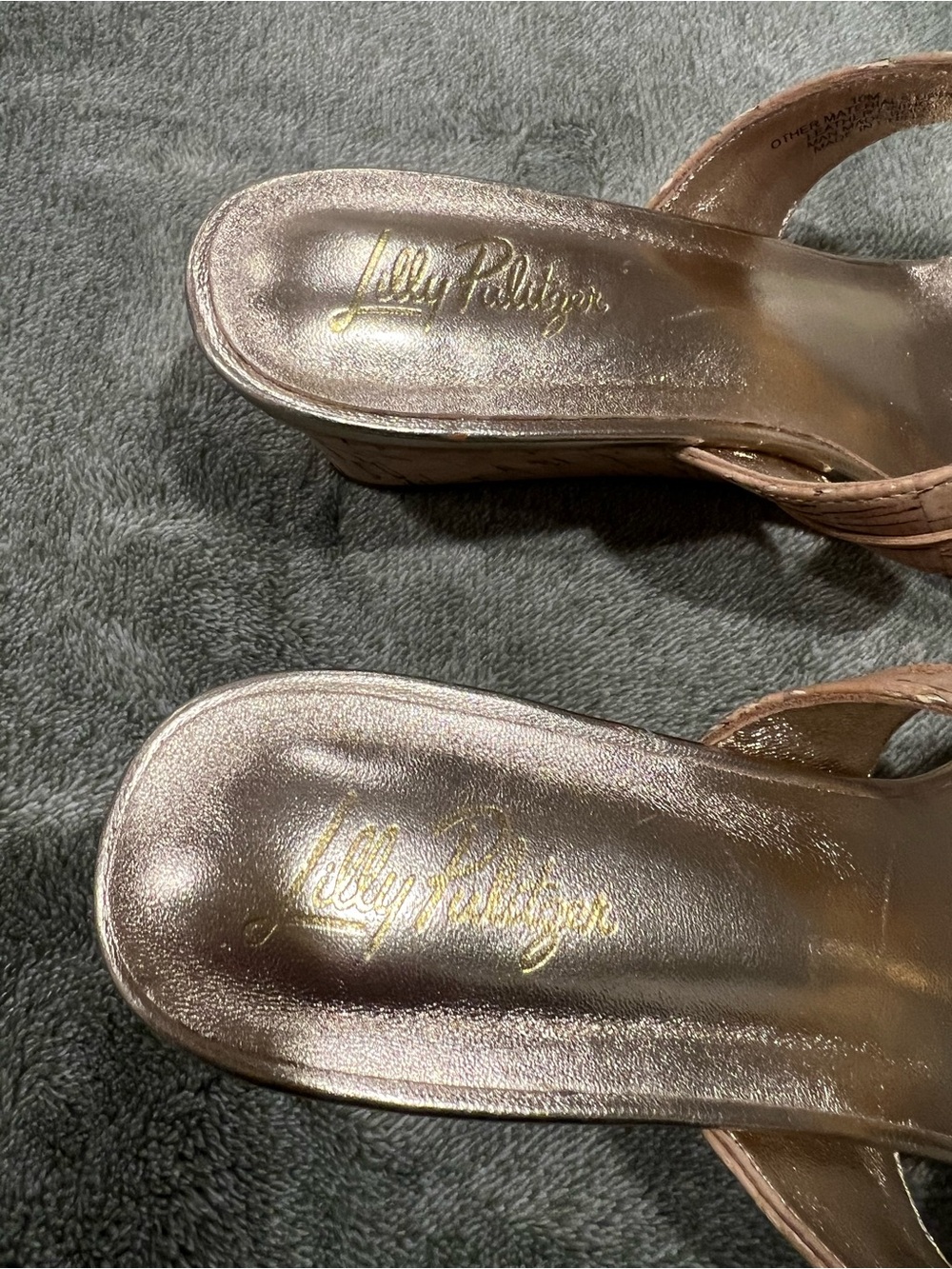 Lilly Pulitzer Metallic Bronze Thong Sandals with Cork-Style Straps - Picture 3 of 6